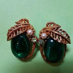 Vintage DESIGNER Signed Art green EARRINGS